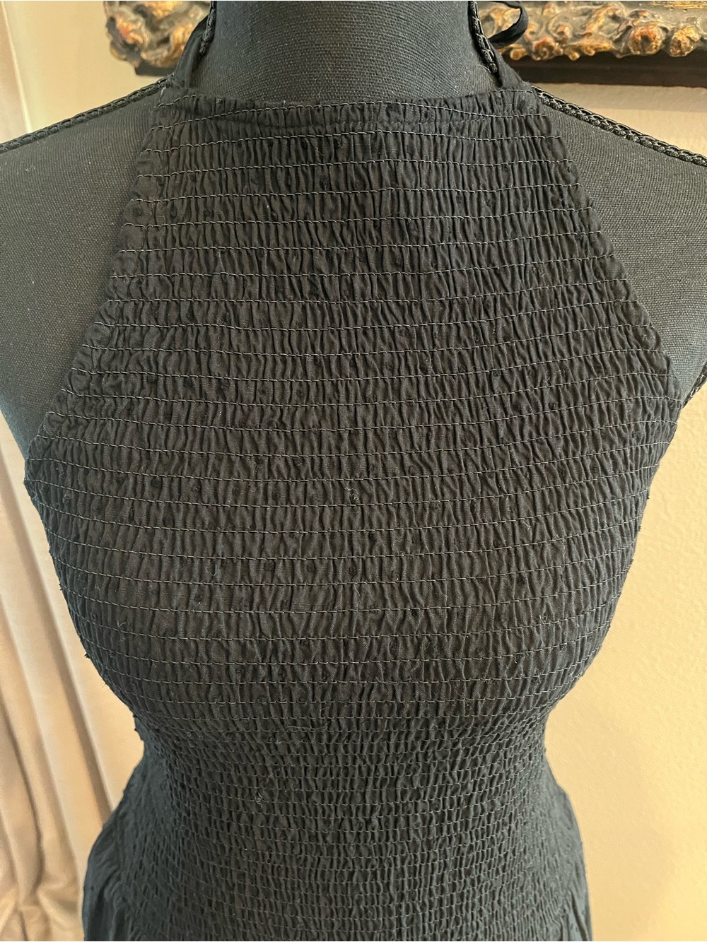 Swiss Dot Halter Maxi Dress Smocked Top Ruffle Tiered Skirt Cottagecore Romantic - Picture 3 of 8